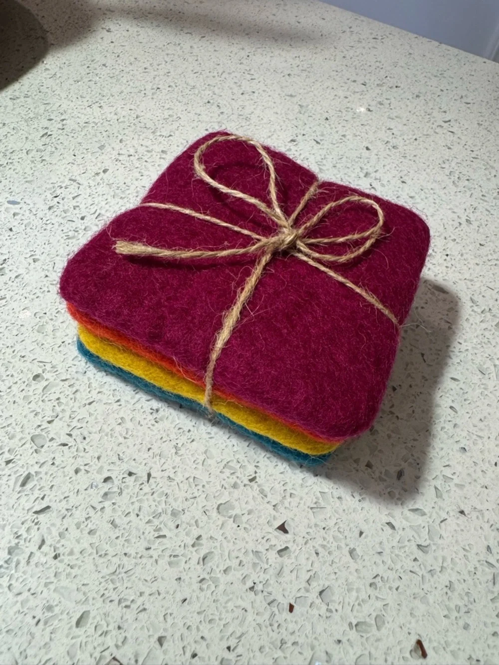 NEW Fair Trade Set 4 x Sheep Wool Felt Nepalese Handmade Coaster Squares